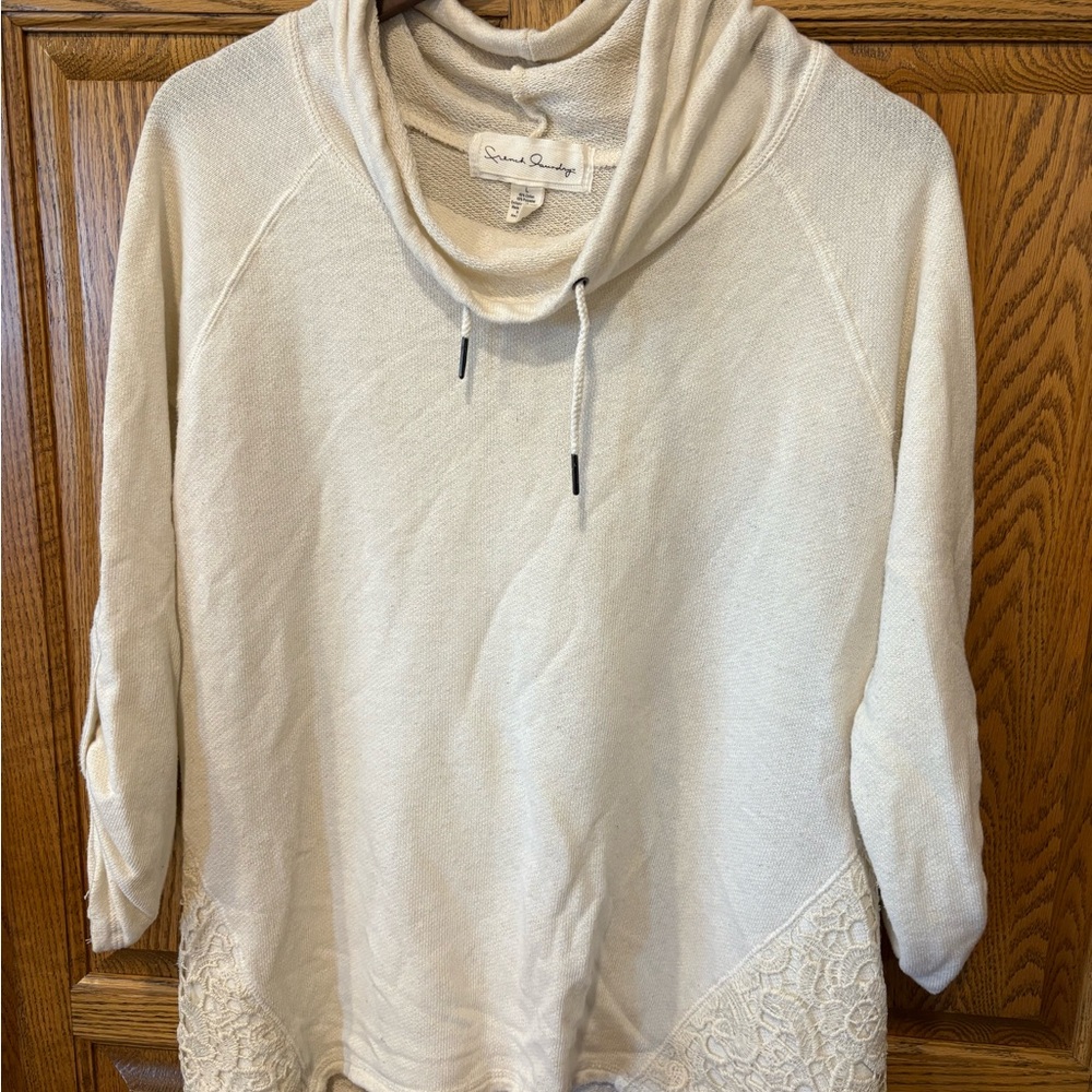 French Laundry Cream Cowl Neck Sweater with Textured Knit